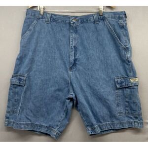 VINTAGE Wrangler Denim Cargo Shorts 42 Light Blue Wash 90s Y2K Retro Jean Cotton